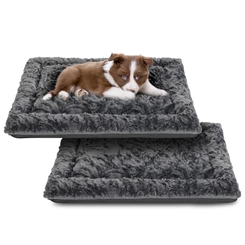 2 Pack Washable Dog Bed for Large Medium Small Dogs, Deluxe Plush Dog Crate Mat with Anti-Slip, Washable Orthopedic Durable Kennel Pad for Pet Sleeping PuppyDark Grey, 2417.51.5