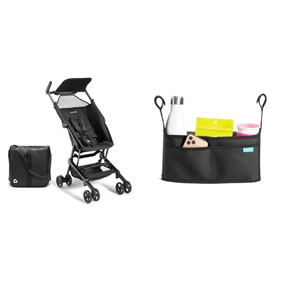 Munchkin SparrowTM Ultra Compact Lightweight Travel Stroller for Babies & Toddlers and Stroller Organizer Bag, Black