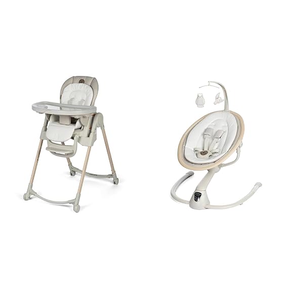 Maxi-Cosi Minla 6-in-1 High Chair & Cassia Swing, Classic Oat - Versatile High Chair Converts to 6 Modes & Soothing Swing with Touch Screen