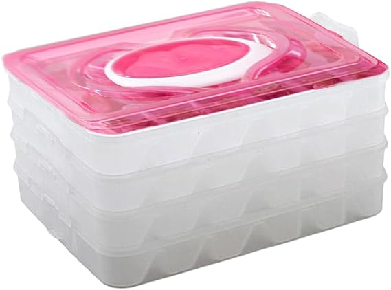 Zerodeko Food Storage Container Dumpling Organizer Stackable Portable Freezer Storage Containers Food Storage Box for Kitchen and Fridge Rosy