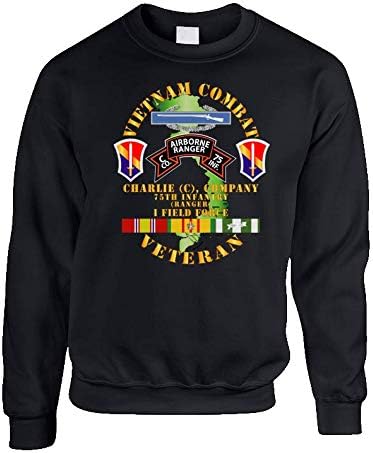 LARGE - Army - Vietnam Combat Vet - C Co 75th Infantry (Ranger) - I Field Force SSI - Sweat Shirt - Black