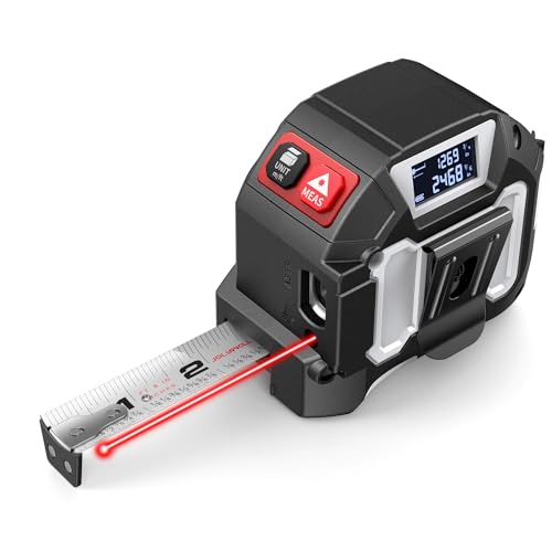 2-in-1 Laser Tape Measure, 152Ft Rechargeable Laser Measurement Tool & 16Ft Self-Locking Tape, Movable Magnetic Hook, Supports FtinM, Area, Volume, Pythagoras for Construction, DIY, Woodworking