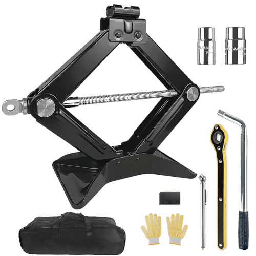 Car Lift Jack Kit 2 Ton 4409 lbs Tire ScissorJack Tool Kit Universal Auto Emergency Kits with Rubber Jack Pad, Ratcheting Handle and L-Wrench Tire Changing Kit for Car SUV MPV