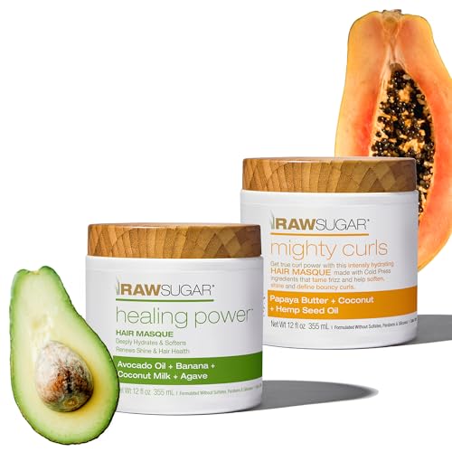 Raw Sugar Hair Mask, Healing Power Masque Duo, 12 Fl Oz 2 Products Nourishes, Revives & Smooths Dry, Damaged Hair, A Restorative Haircare Bundle