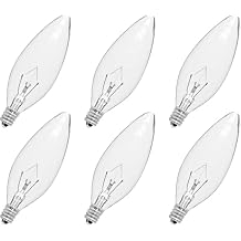 6-Pack E12 Candle Light Bulbs 40W Warm White 2500K, Dimmable Chandelier Light Bulbs for Ceiling Fan, Indoor, B10 Clear Candelabra Bulbs