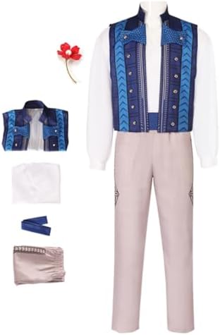 Mens Witch Cosplay Costume Prince Blue Uniform Suit Halloween Outfits Gothic Jacket Shirt Pants Set