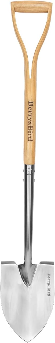 Berry&Bird Shovel for Digging, Round Point Digging Garden Shovel with Wood Handle, 40.98" Stainless Steel Gardening Didding Spade, Heavy Duty Spade Shovel Beach Shovel Snow Shovel for Women & Men