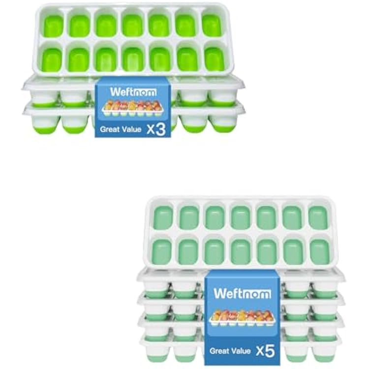 Ice Cube Trays with Lid, Silicone Plastic Ice Cubes Trays 8 Pack, Stackable Molds for Freezer, Storage Iced Bucket Kits BPA-Free and Odor-Free