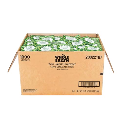 Whole Earth Sweetener Co. Stevia and Monk Fruit Sweetener, Erythritol Sweetener, Sugar Substitute, Zero Calorie Sweetener, 1,000 Stevia Packets Packaging May Vary, 70.54 Ounce