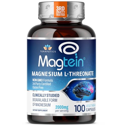 Magnesium L Threonate Original Magtein Formula - 2000 mg 100 Vegan Capsules Non-GMO Highly Absorptive Pure Supplement A Vitamin for Cognition Pills are Without Laxative Properties
