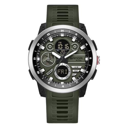 KXAITO Mens Stainless Steel case Sports Watch Military Watch Outdoor LED Stopwatch Digital Electronic Large Dual Display Waterproof Tactical Army Wrist Watches for Men
