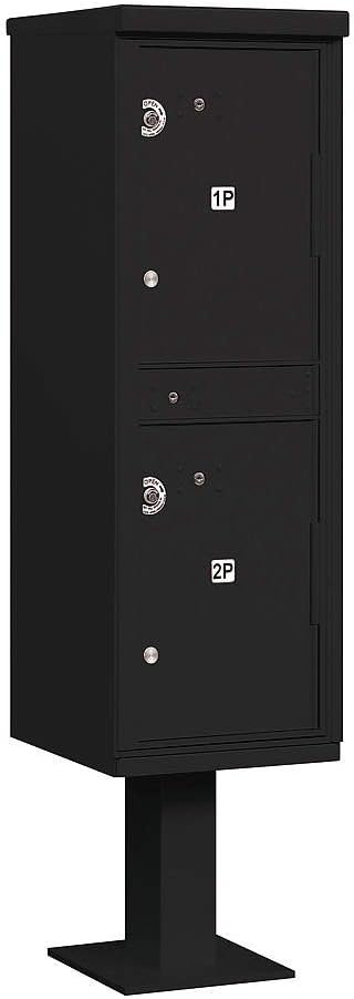 Salsbury Industries 3302BLK-U Outdoor Parcel Locker with Pedestal, 2 Compartments, USPS Access, Black