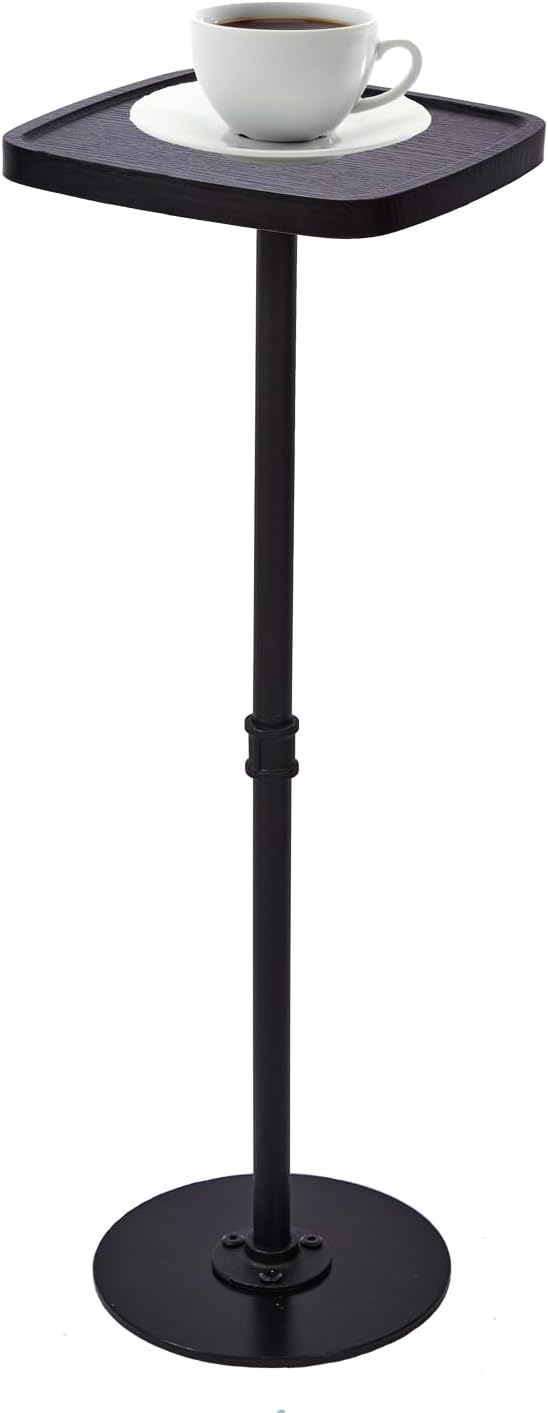 Small Drink Table, Square Mini Side Table with Pedestal Base, Black