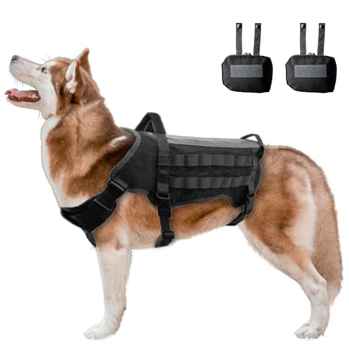 Doggie Stylz Tactical Dog Harness for Large Dogs, No Pull Adjustable Military Service Dog Vest with Handle, Reflective MOLLE Panels for Training, Walking, Hunting, K9 Working Dog Vest with 2 Pouches