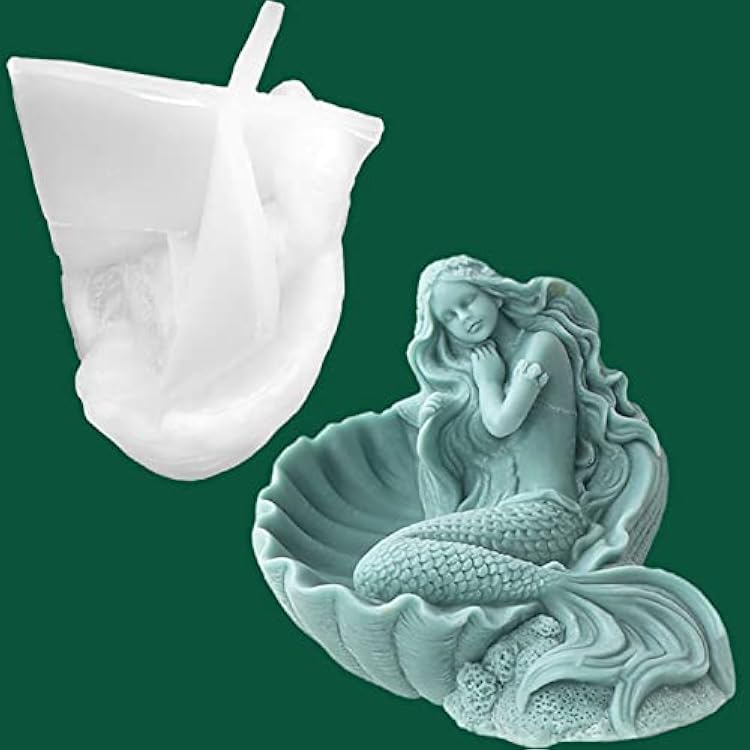 3D Mermaid Seashell Shape Silicone Candle Molds, Sexy Woman Body Candle Mold for Candle Making Resin Soap Casting, Marine Theme Molds for Gift Craft Supplies Home Decor, 5.35