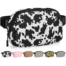 Pritent Fanny Packs for Women Cross Body Bag Waterproof Belt Bag with Adjustable Strap and Zipper Back Pocket Small Crossbody Bags Fashion Waist Packs for Workout Travelling(Cow Print)