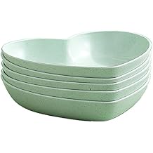 Incauca 5 Pack 6 Inch Heart Shape Mini Dipping Sauces Bowls, Unbreakable Wheat Straw Small Snack Dessert Dishes, Salad Plates for Sushi Side Dish Fruit Appetizer Cake, Green