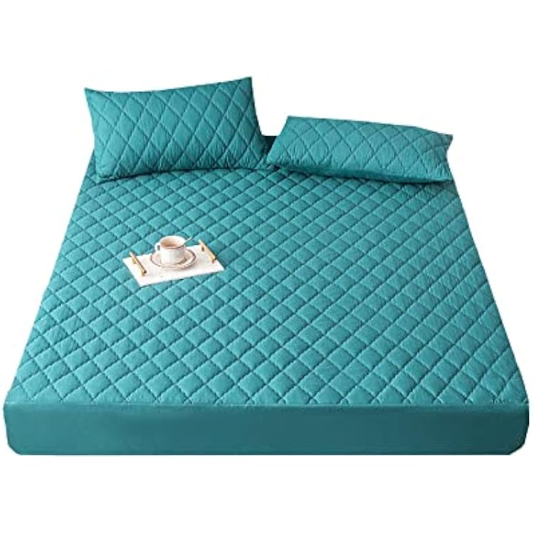 FCLDESHOP Bottom Sheets,Solid Color Quilted Waterproof Mattress Cover Deep Pockets,Kids Printed Mattress Topper Fits 12 30cm Deep Mattresses,Green,120  200cm 3pcs