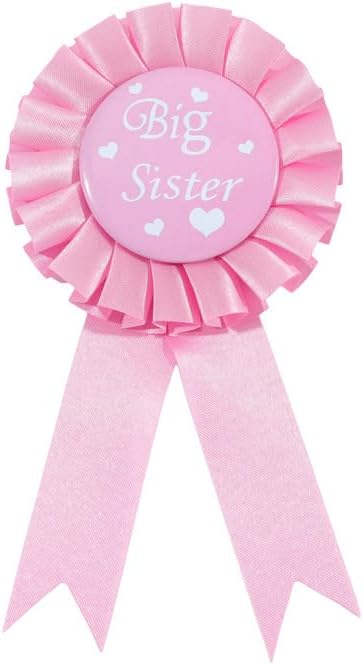 Big Sister Tinplate Happy Birthday Brooch Chiffon Ribbon Sex Reveal Button Pin Announcement Party Gift Jewelry