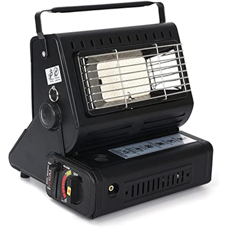 Gas Heater with Handle, Portable Warmer Cooking Stove, Butane Gas Winter Room Heater, for Outdoor Camping, Ice Fishing, Room Black