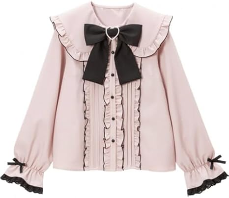 Pokn Jirai Kei Lolita Fashion Cutecore Clothes Kawaii Clothing Blouse Goth Shirt Women Lace Mesh Sheer Long Sleeve Blouse