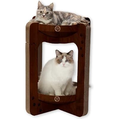 Necoichi Cat Scratcher Tower for Indoor Cats - Cat Scratching Post Lounger with Reversible Usability and Extra Comfort for Lounge, Cardboard Bed Couch  Regular, Dark Cherry