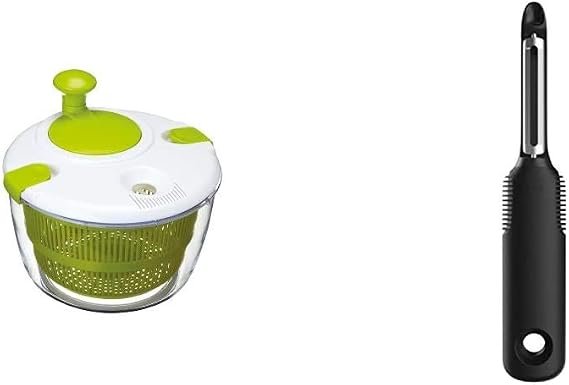 KitchenCraft Deluxe Large Salad Spinner and Dresser, BPA Plastic Free, White/Green & OXO Good Grips Swivel Peeler