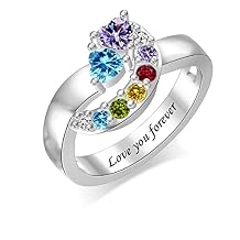 Personalized Mothers Ring with Heart Birthstones Custom 1-9 Family Names Ring for Mom Moon Family Ring Jewelry Gift for Women Mothers Day