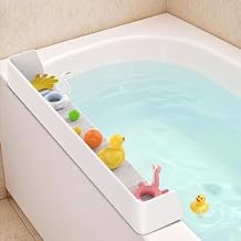 Bathtub Splash Guard Play Shelf Over Tub 31 with Strong Suction Cups, Silicone Tub Water Guards Toy Tray Holder No Mess Water Spill in Bathroom-White