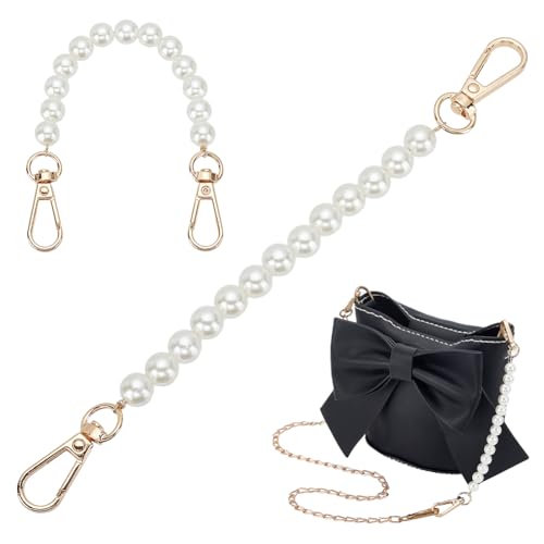 PH PandaHall 2pcs 8.3 Pearl Chain Strap Short Purse Chain 10mm Imitation Pearl Handle Strap Replacement Purse Extender Pearl Bag Strap with Swivel Clasps for Handbag Wallet Clutch Tote, Creamy White