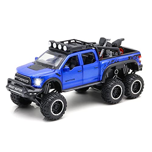 Monster Trucks for Boys - 124 Scale Die-Cast Metal Toy Car F150 with Sound and Light,Pickup Truck and Trailer Cars Toy Cars for 3 Year Old Boys Blue