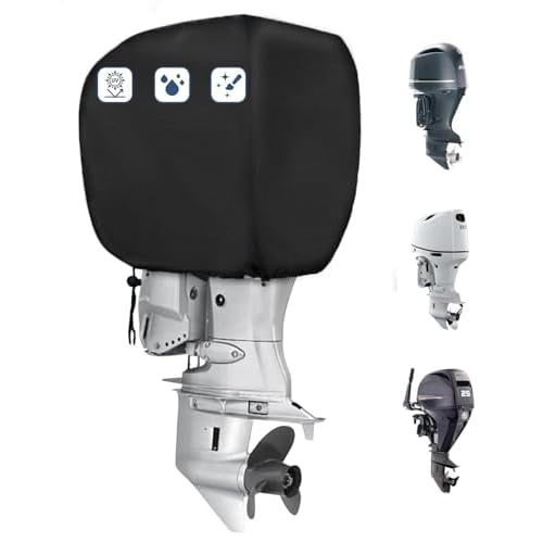 FLYMEI Outboard Motor Cover, 600D Boat Engine Hood Covers Waterproof & Heavy Duty - Fit for Motor 25-50 HP, Black