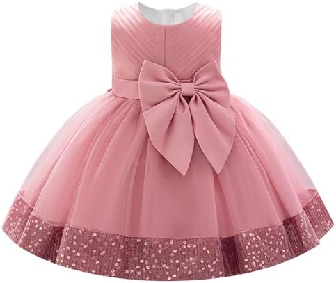 IDOPIP Toddler Flower Girl Dress Sequin Bowknot Pageant Wedding Princess Birthday Party Dresses Tulle Tutu Formal Ball Gown