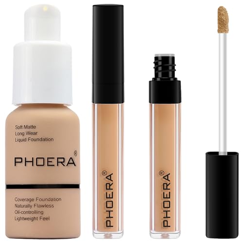 PHOERA Foundation Full Coverage,PHOERA Concealer Lightweight Full Coverage,PHOERA Makeup Long Lasting Wrinkles Matte Natural Finish for a Flawless Complexion 104 Buff Beige104#CUSTARD