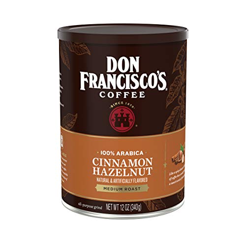 Don Franciscos Cinnamon Hazelnut Ground Flavored Coffee: Rich, Aromatic 100% Arabica Blend - Medium Roast for a Delightful Morning Brew 12 oz Can