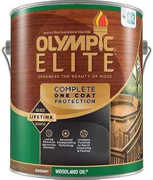 Olympic Elite Woodland Oil Mahogany Stain and Sealant 1 Gallon, Brown