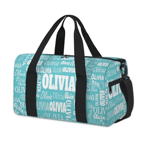Custom Named Dance Ballet Bag, Gym Bag Sports Travel Duffle Bag Tote Carry On Weekend Sports Travel, Dark Turquoise Blue Solid Color
