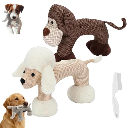 Linen Safari Companions, Squeaky Dog Chew Animals, Indestructible Dog Toys with Squeaker for Small & Medium Dogs, Tough Plush Chew Toys for Aggressive Chewers MonkeySheep