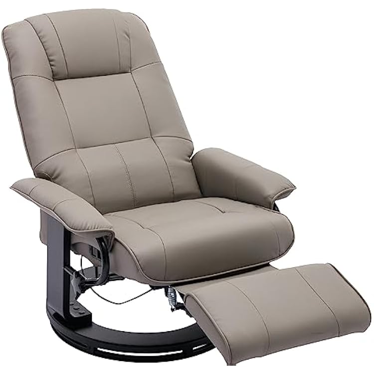 Recliner Chair PU Leather Recliner Adjustable Swivel Lounge Chair with Footrest and Wrapped Wood Base Modern Reclining Chair Armchair for Living Room, Grey
