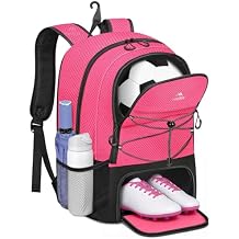 MATEIN Girls Soccer Backpack, Large Basketball Bag with Ball Holder & Shoe Compartment for Tournament & Game Day, Lightweight Youth Sports Bag with Fence Hook Fits 15.6 Inch Laptop, Soccer Team Gifts