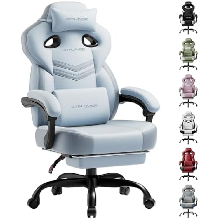GTPLAYER Gaming Chair, Computer Chair with Footrest and Lumbar Support for Adults, 360-Swivel Big & Tall Reclining Seat for Office or Gaming Blue