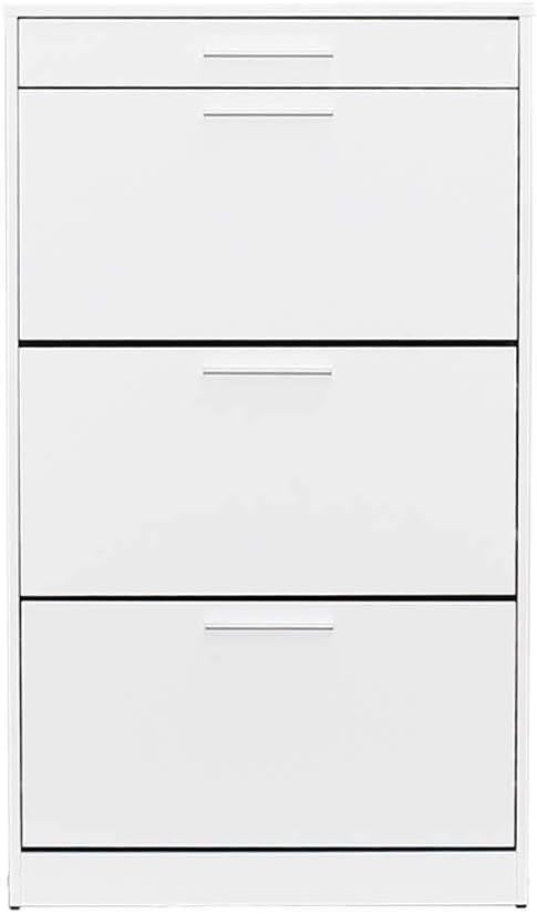 Flat Geniş Çekmeceli, 3 Katlı, 18 - 20 Çift Ayakkabı/Terlik Kapasiteli, Düşer Kapak Mekanizmalı, Estetik 6 Raflı Ayakkabılık, Modern Çok İşlevli Depolama Ayakkabı Dolabı, Antre, Koridor Ayakkabı Düzenleyici, 75 x 128 x 29 cm (Genişlik x Yükseklik x Derinlik) (Diamond Beyaz)