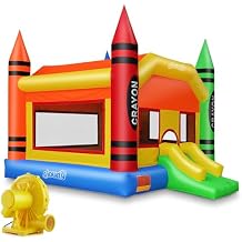 Cloud 9 Crayon Bounce House with Blower - Large Inflatable Bouncer for Kids with Slide
