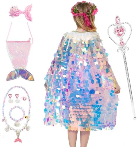 Princess Dress Up Toys,Princess Dress up Clothes Rainbow Cape Kit for Little Girls 3-8 Years Old,9PCS Gift Set Princess Costume Dress for Birthday Christmas Halloween Present