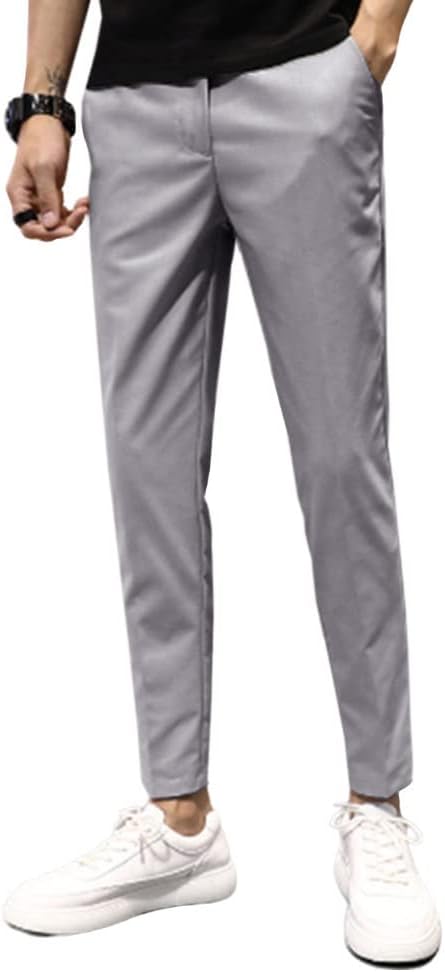 utcoco Men's Cropped Suit Pants Slim-Fit Ankle Length Dress Pants
