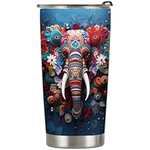 64HYDRO 20oz Christmas Floral Flower Elephant Tumbler, Gifts for Elephant Lovers, Coffee Tumbler for Women, Stainless Steel Double Wall Vacuum Insulated Coffee Mug, Travel Cup with Lid