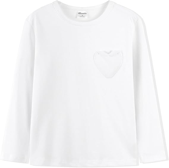 Noomelfish Girls Long Sleeve Heart Pocket T-Shirts Casual Cotton Tee Tops Blouse (5-12 Years)