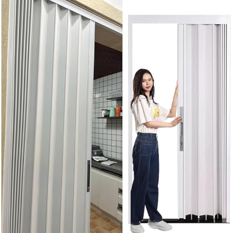 72 80 90 96 108 in Tall Accordion Sliding Door, White Aluminum Lockable Folding Doors for PatioGaragePantryOfficeKitchenCabinet, Room Divider Temporary DoorWxH-95X96in 7.9x8ft