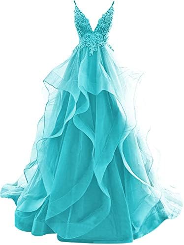JAEDEN Prom Dresses 2024 Ruffles - Backless Long Prom Dress for Teens Lace V Neck