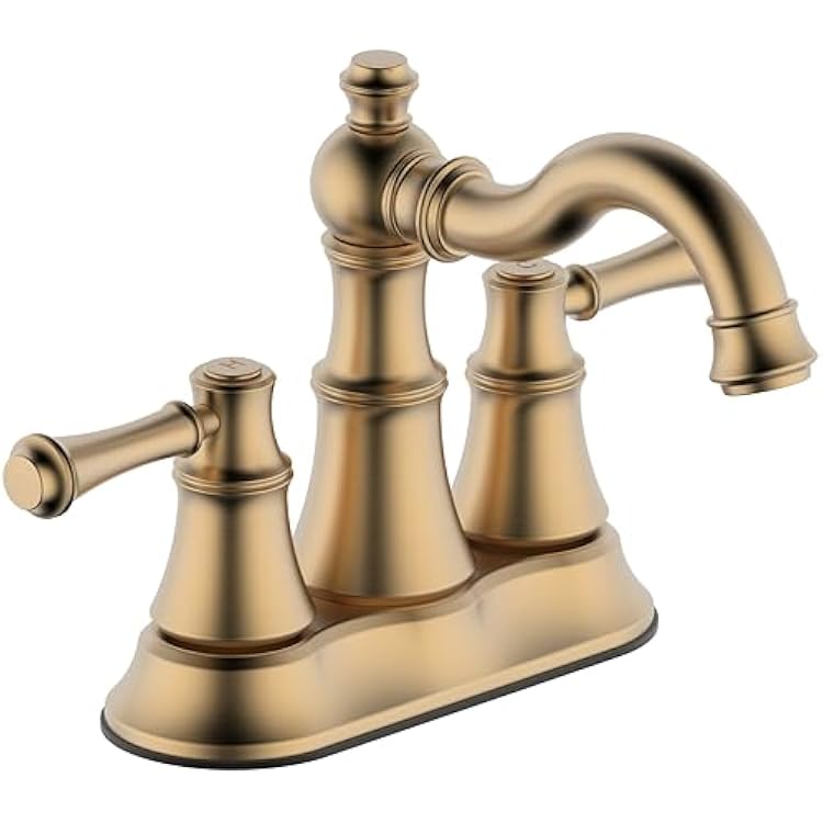 Centerset Bathroom Sink Faucet 2 Handle 4 Inch 360 Swivel Spout Lavatory Faucets with Pop-up Drain Brushed Gold Finish DF-2581-BG Duttao